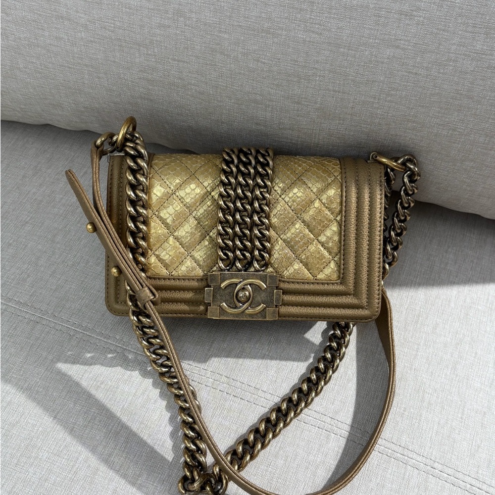 CHANEL Metallic Python Boy Flap Bag Small GHW - image 1